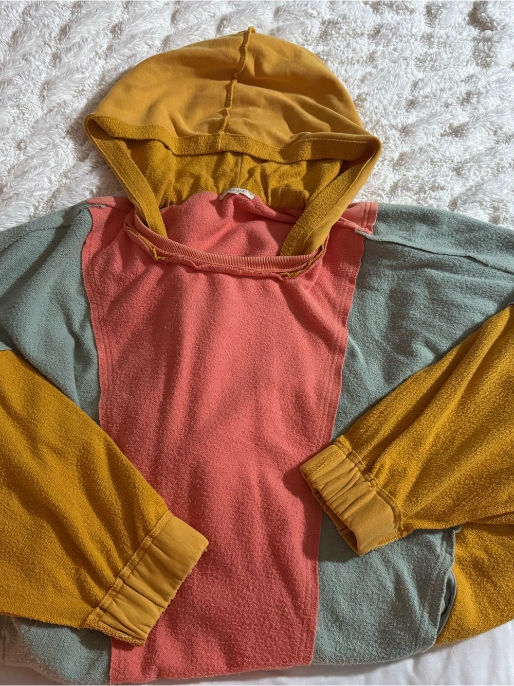 Oli & Hali Colorblock Scoop Neck Hoodie in Mustard, Coral & Sage
